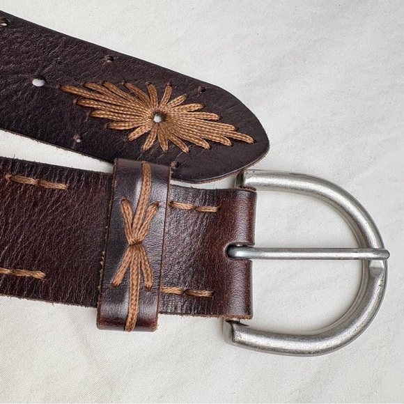 Vintage artisan boho southwestern western leather cowboy sunburst belt - Picture 2 of 8